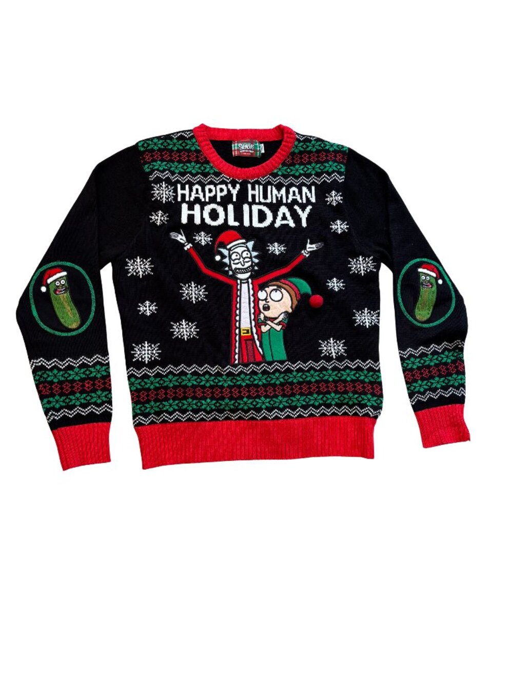 Spencer's Rick Morty Happy Human Holiday Black Light-Up Ugly Christmas Sweater M